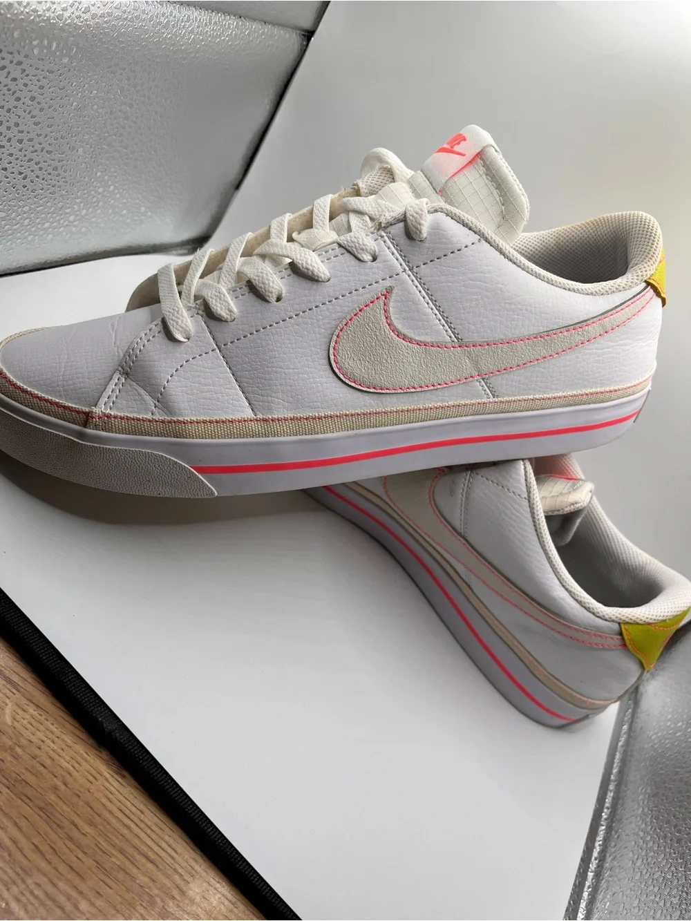 Nike Women’s White Low-Top Sneakers with Pink and Yellow Accents 12
